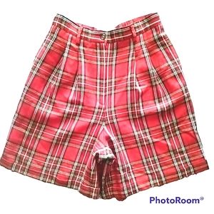 VINTAGE CASUAL CORNER RED TARTAN PLAID WOOL SHORTS SZ 8 PREPPY ACADEMIA RETRO